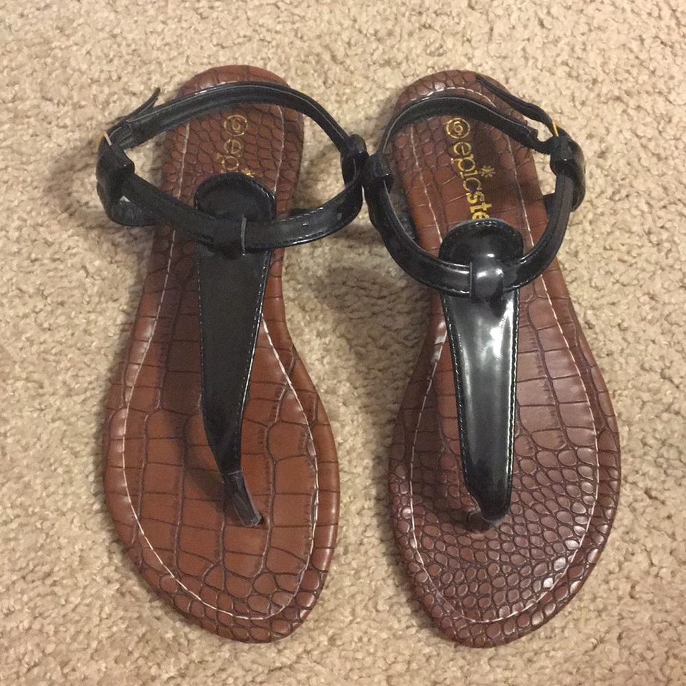 Epic step black patent sandals